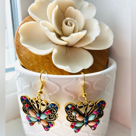 New Colorful Butterfly Drop Earrings - Picture 4 of 6